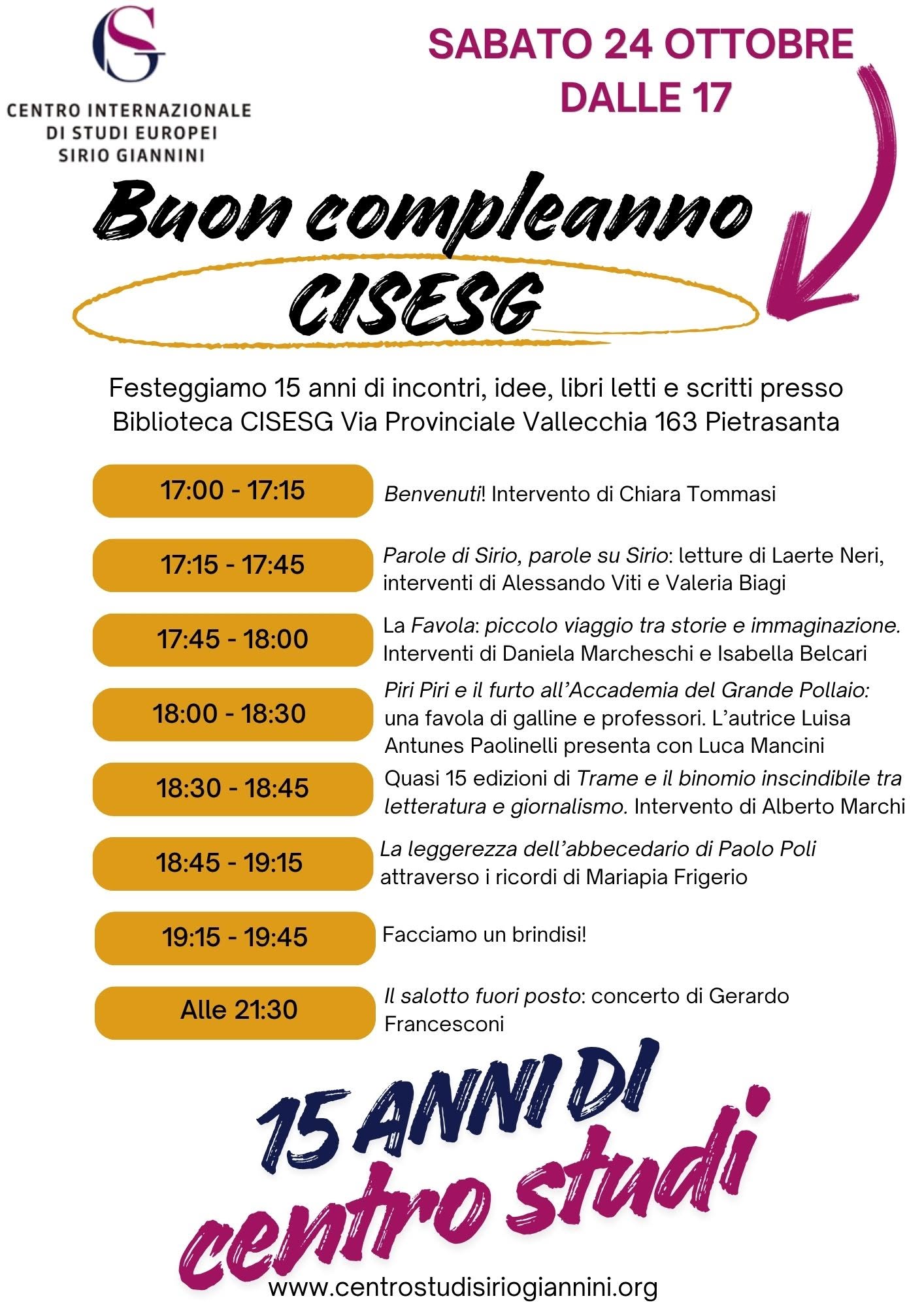 BUON COMPLEANNO, CISESG! Il Centro Studi Sirio Giannini celebra 15 anni